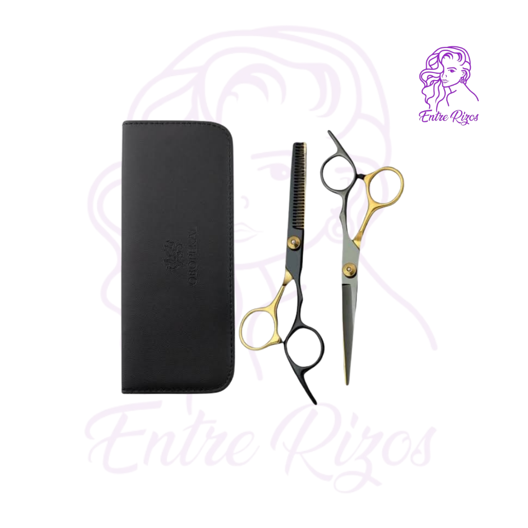 Pack de Tijeras Profesionales de Barbería (Negro / Dorado) – Obopekal